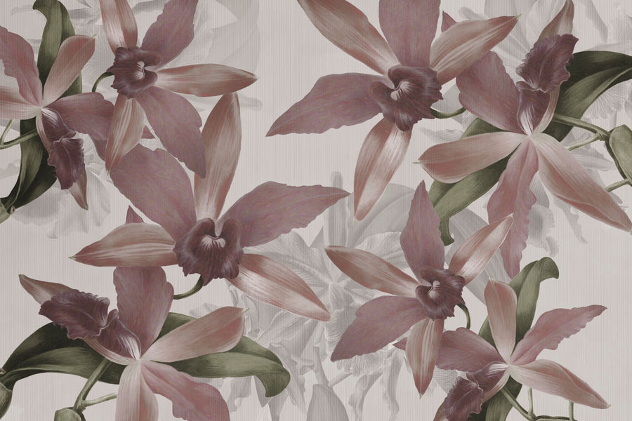 Big Orchids Sepia Mural Wallpaper