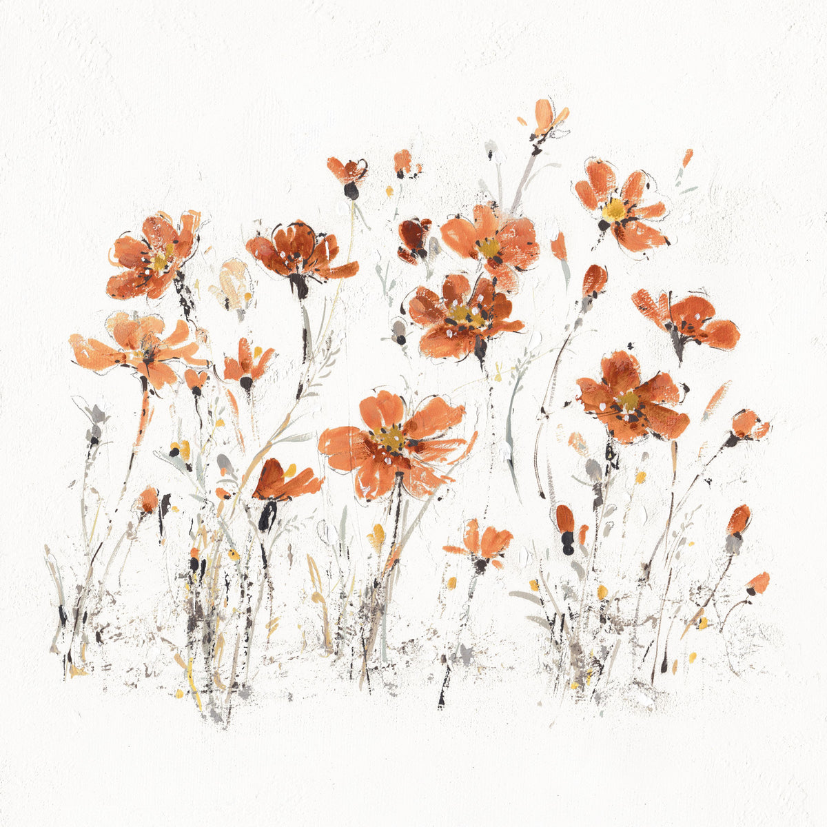 Wildflowers III Orange on White Mural Wallpaper - pure wallpaper artwork
