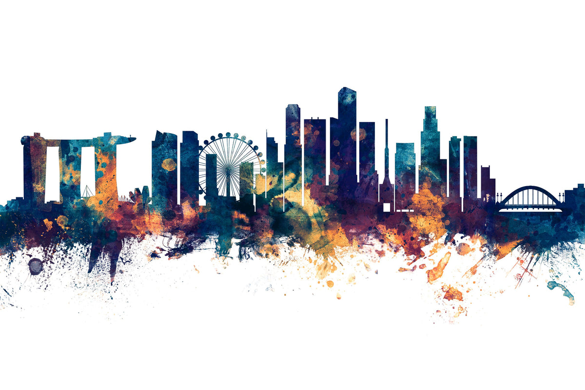 Singapore Skyline Blue & Bronze Mural Wallpaper - pure wallpaper artwork