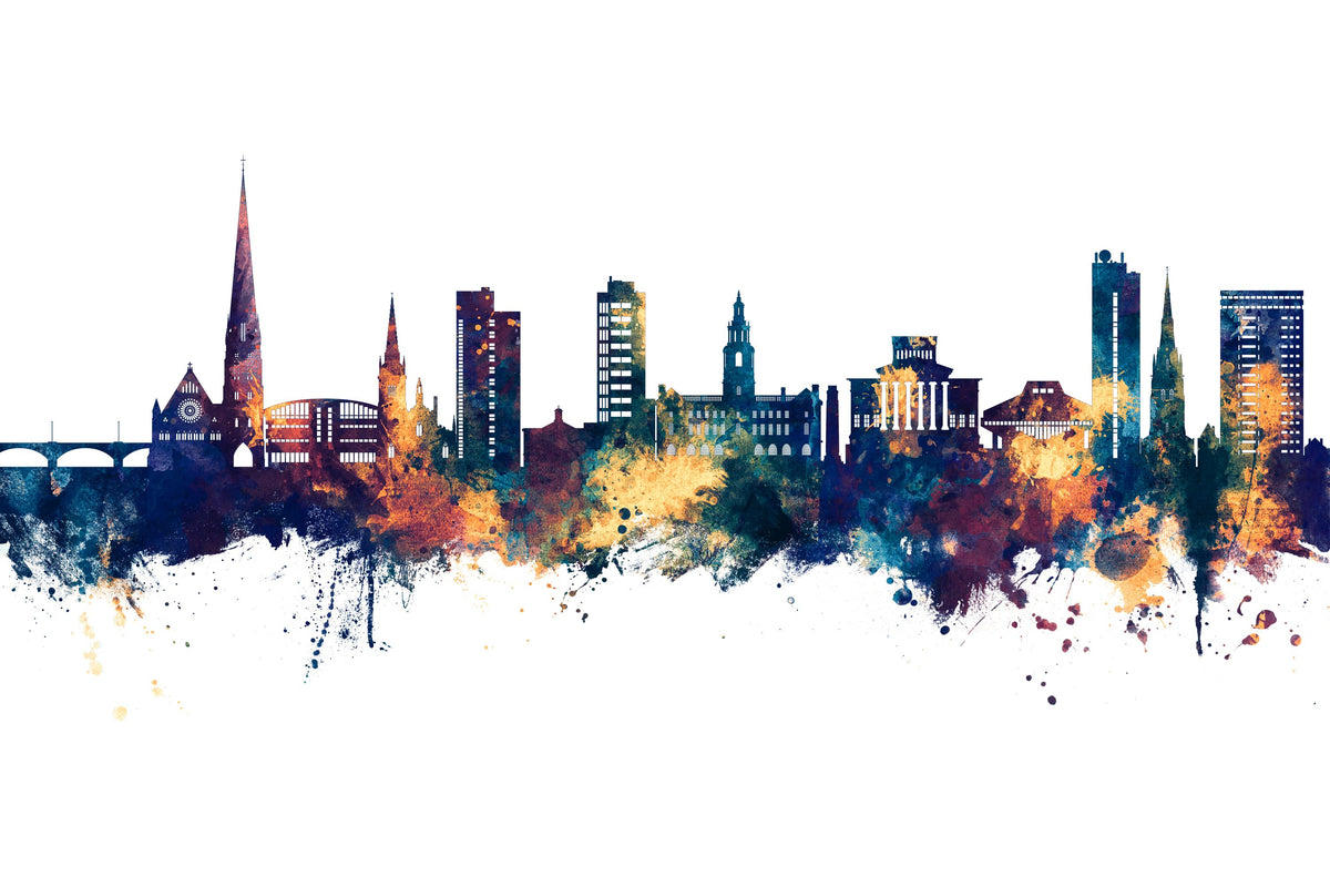 Preston England Skyline Blue & Bronze Mural Wallpaper - pure wallpaper artwork