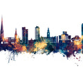 Preston England Skyline Blue & Bronze Mural Wallpaper - pure wallpaper artwork