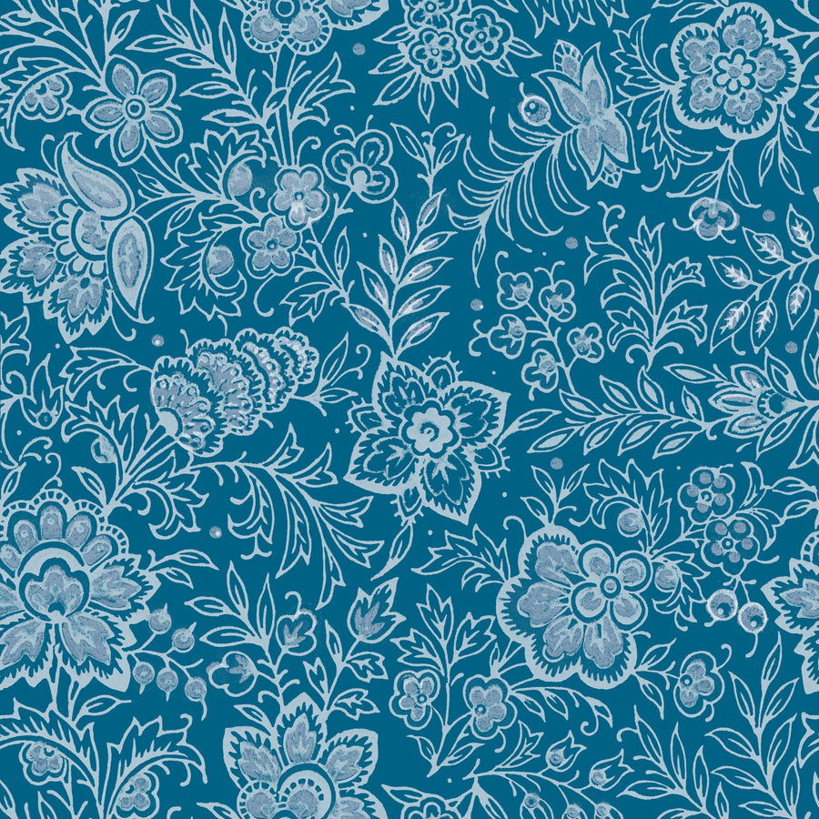 Kala Flowers White on Blue Mural Wallpaper