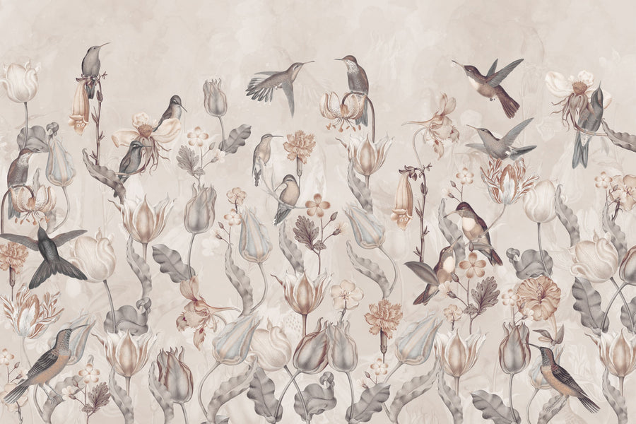Tulips & Birds, Sand Mural Wallpaper