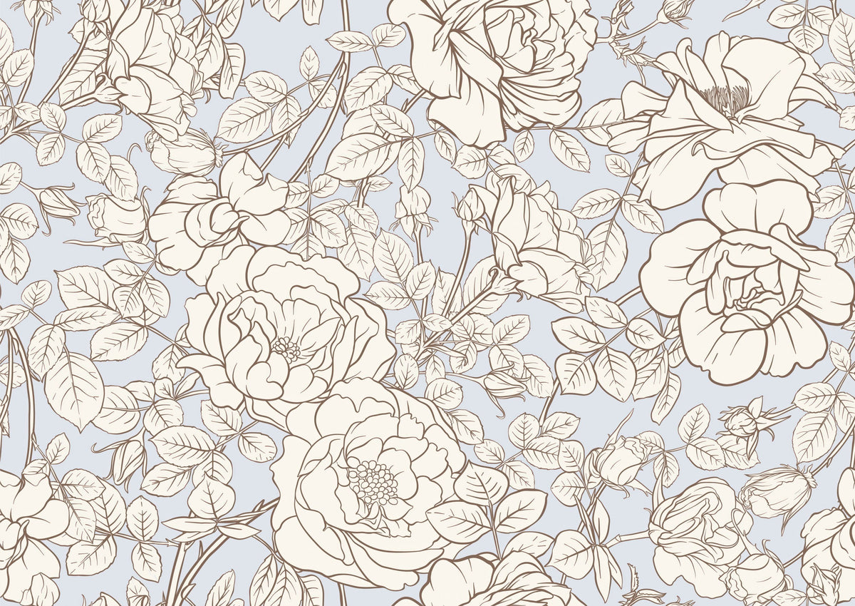 Vintage Rose Blueprint Mural Wallpaper - pure wallpaper artwork