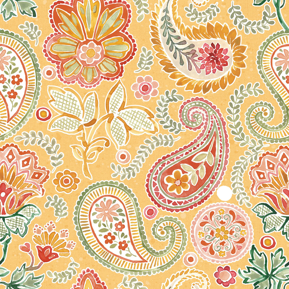 Harvest Paisley Mini Yellow Mural Wallpaper - pure wallpaper artwork