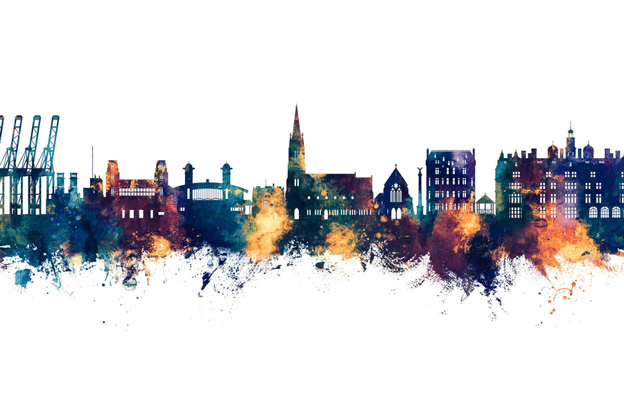 Felixstowe England Skyline Blue & Bronze Mural Wallpaper