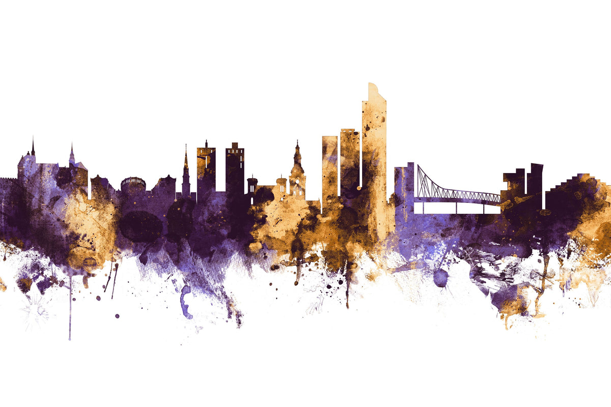 Oslo Skyline Purple & Gold Mural Wallpaper - pure wallpaper artwork