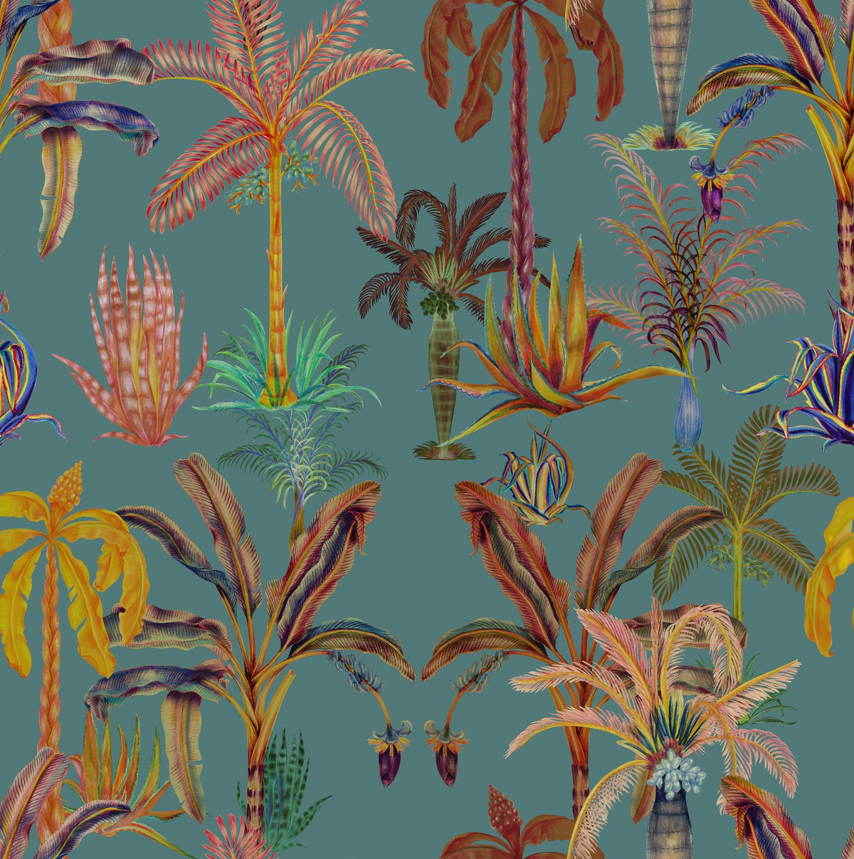 Statement Palms Petite, Turquoise Mural Wallpaper - pure wallpaper artwork