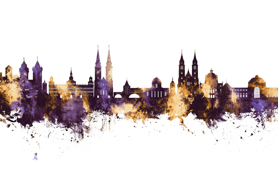 Nürnberg Germany Skyline Purple & Gold Mural Wallpaper