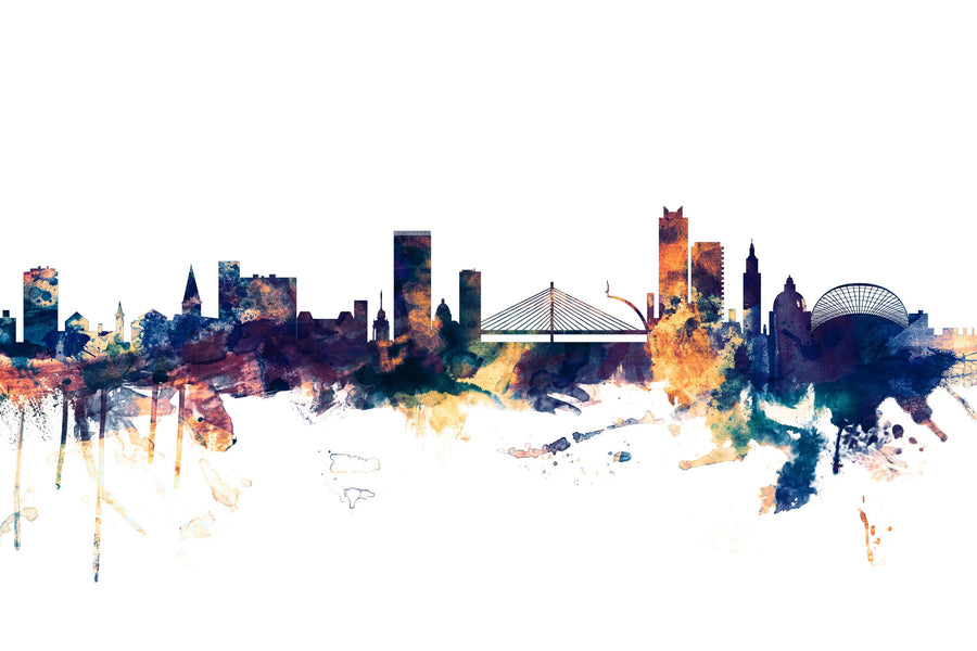 Liege Belgium Skyline Blue & Bronze Mural Wallpaper
