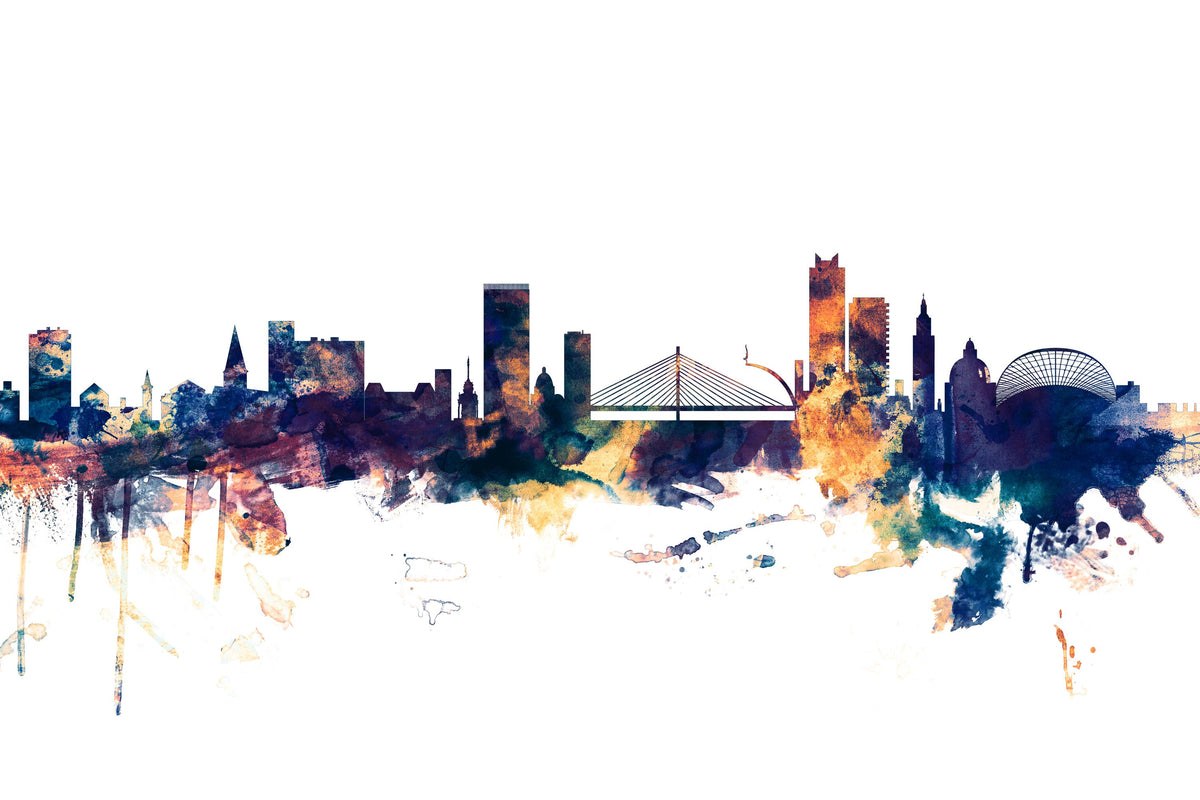 Liege Belgium Skyline Blue & Bronze Mural Wallpaper - pure wallpaper artwork
