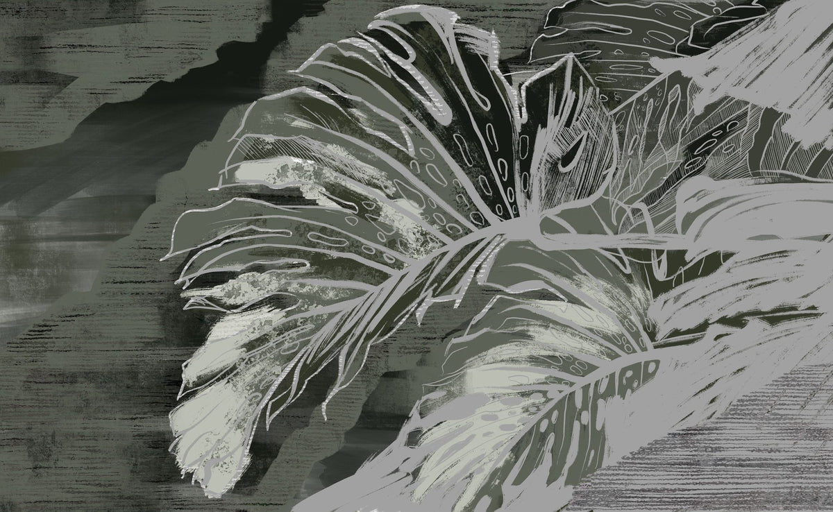 High Grunge Leaves Mural Wallpaper - Neutral Tone - pure wallpaper artwork