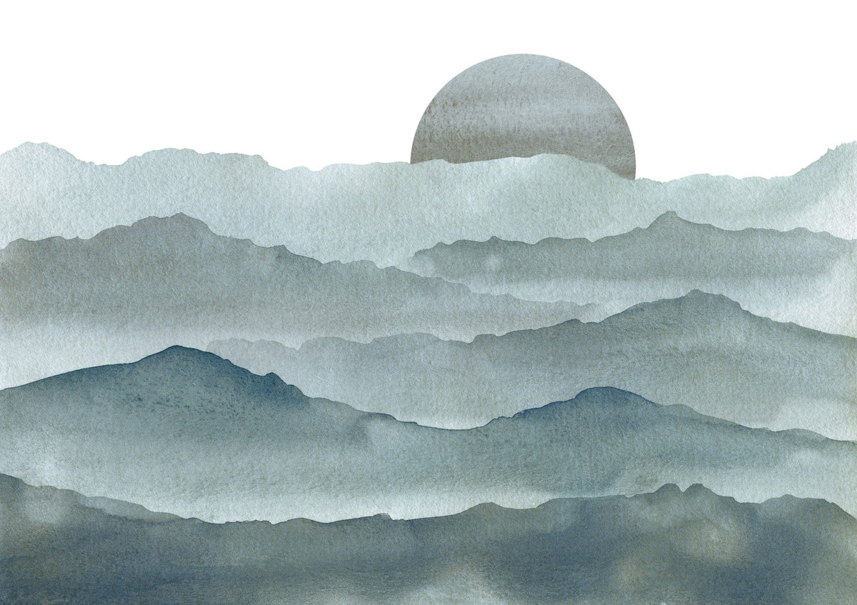 Sunrise Mountain View, Teal Mural Wallpaper - pure wallpaper artwork