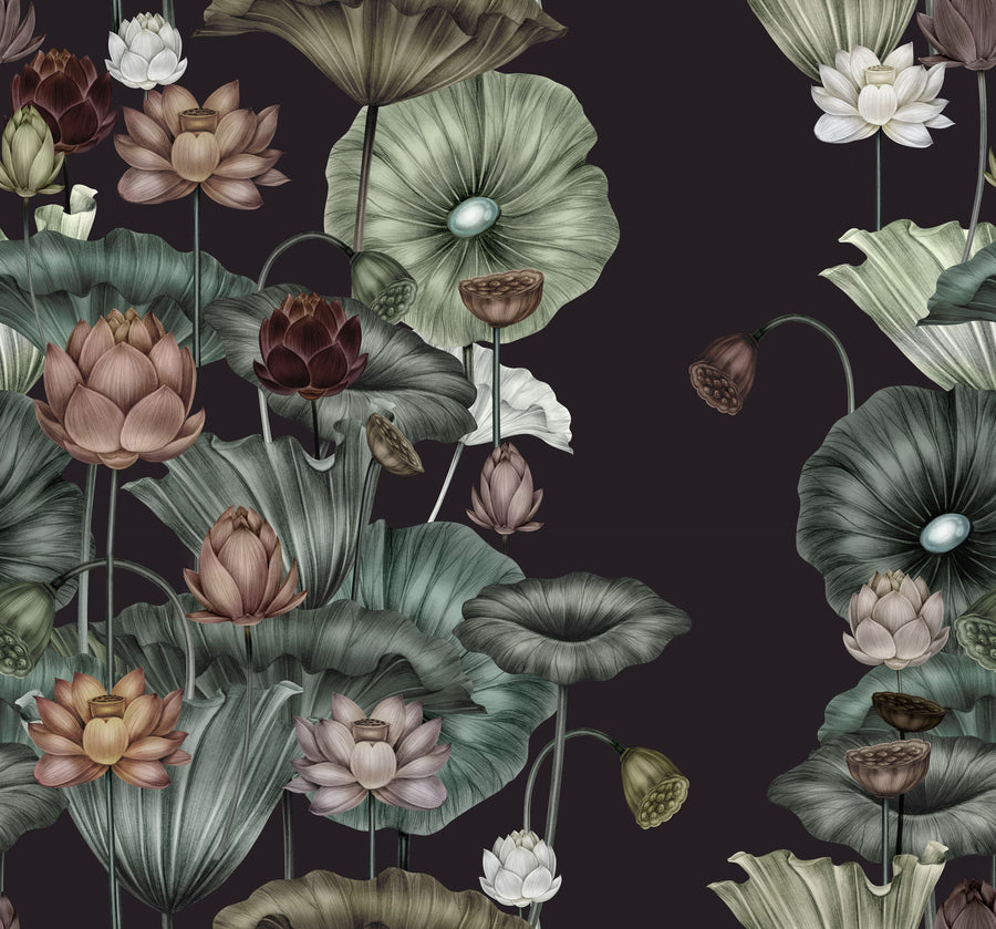 Magical Lotus, Coal Mural Wallpaper