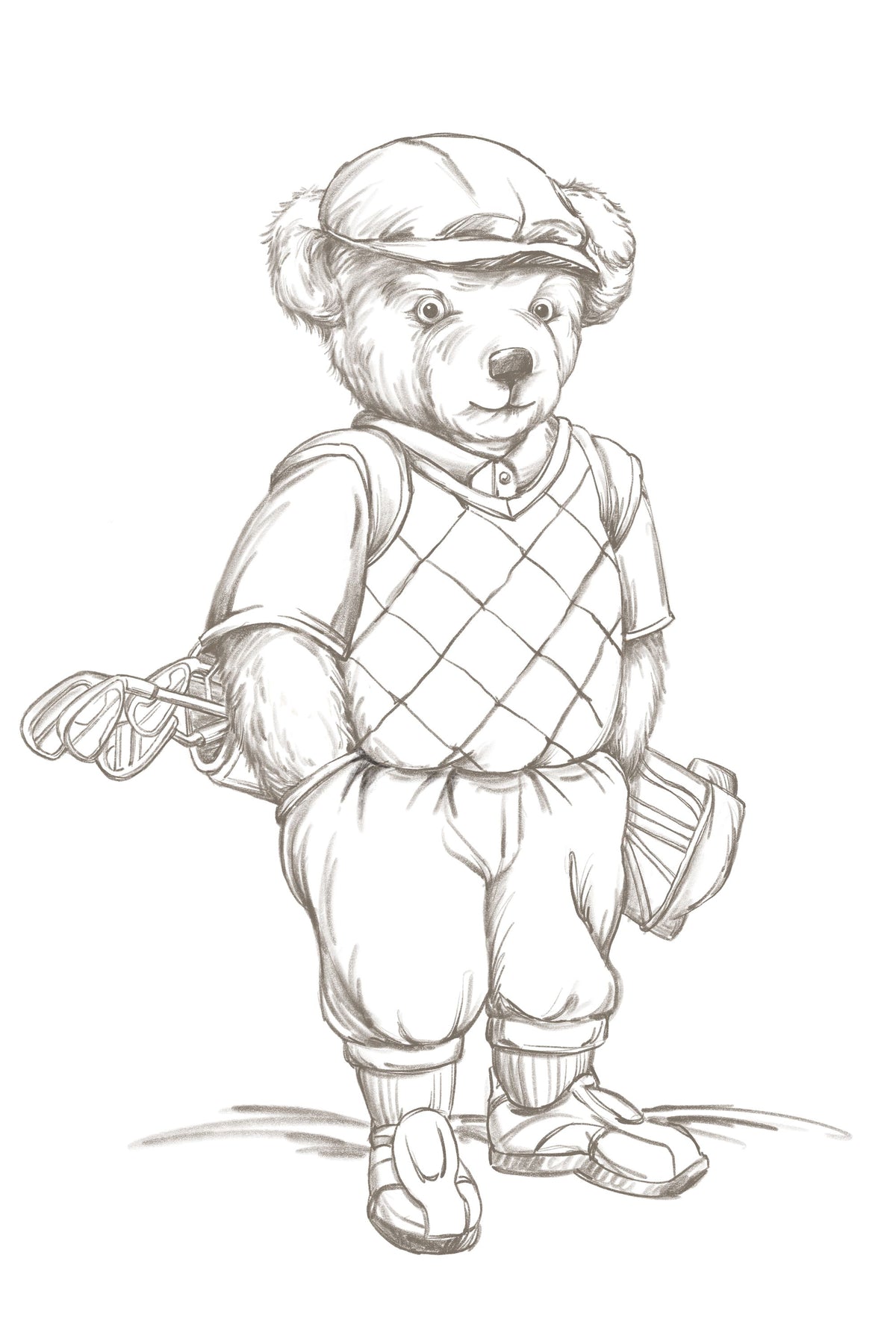 Teddy Bear Golf Sketch Mural Wallpaper - pure wallpaper artwork