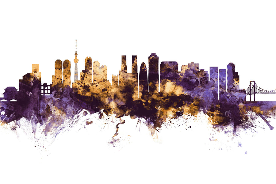 Tokyo Japan Skyline Purple & Gold Mural Wallpaper