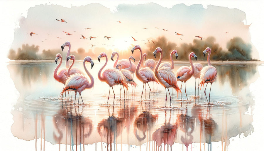 Flamingo Sunrise Mural Wallpaper