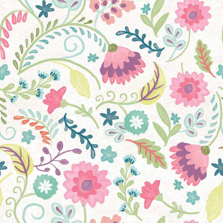 Flowers of the Cactus White Mural Wallpaper