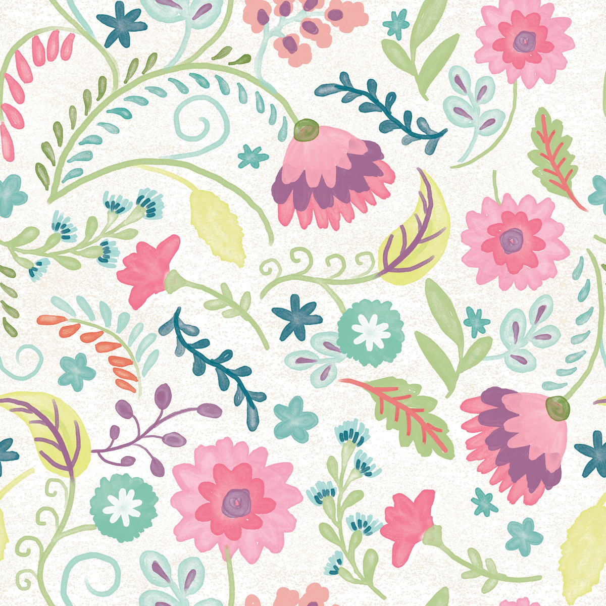 Flowers of the Cactus White Mural Wallpaper - pure wallpaper artwork
