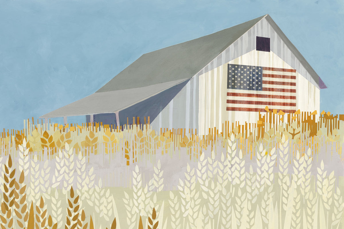 Wheat Fields Barn with Flag Mural Wallpaper - pure wallpaper artwork