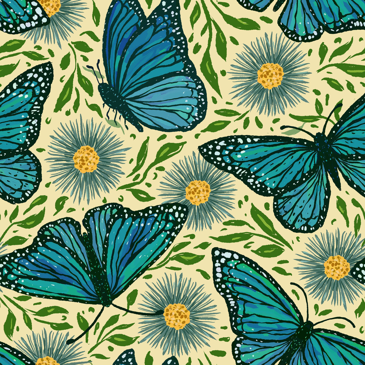Papillion II, Aqua on Cream Mural Wallpaper - pure wallpaper artwork