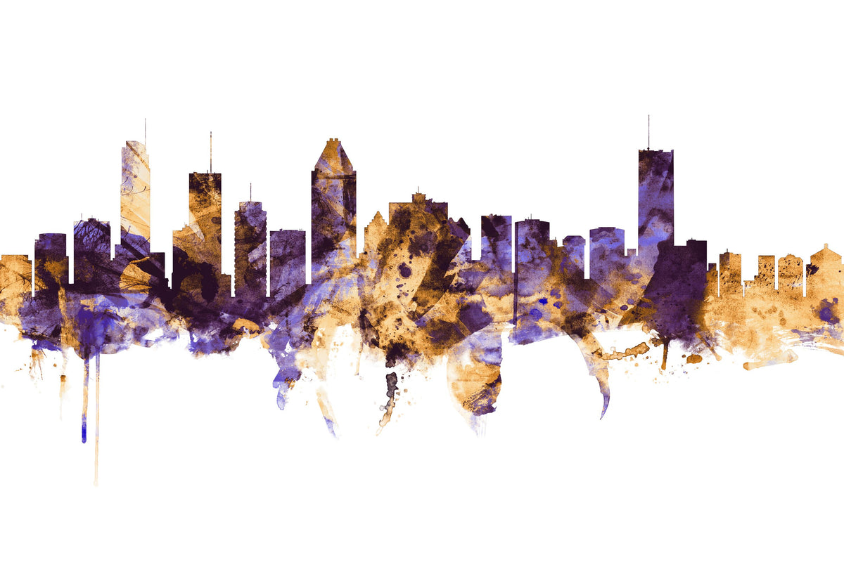 Montreal Canada Skyline Purple & Gold Mural Wallpaper - pure wallpaper artwork
