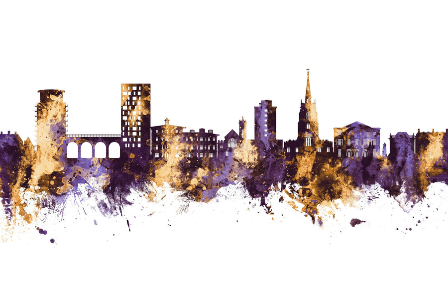 Chelmsford England Skyline Purple & Gold Mural Wallpaper