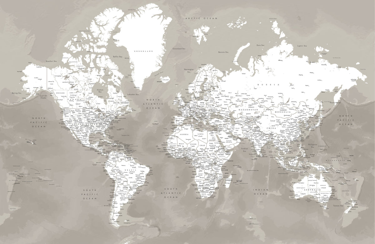 World Map Cities - Orien Mural Wallpaper - pure wallpaper artwork