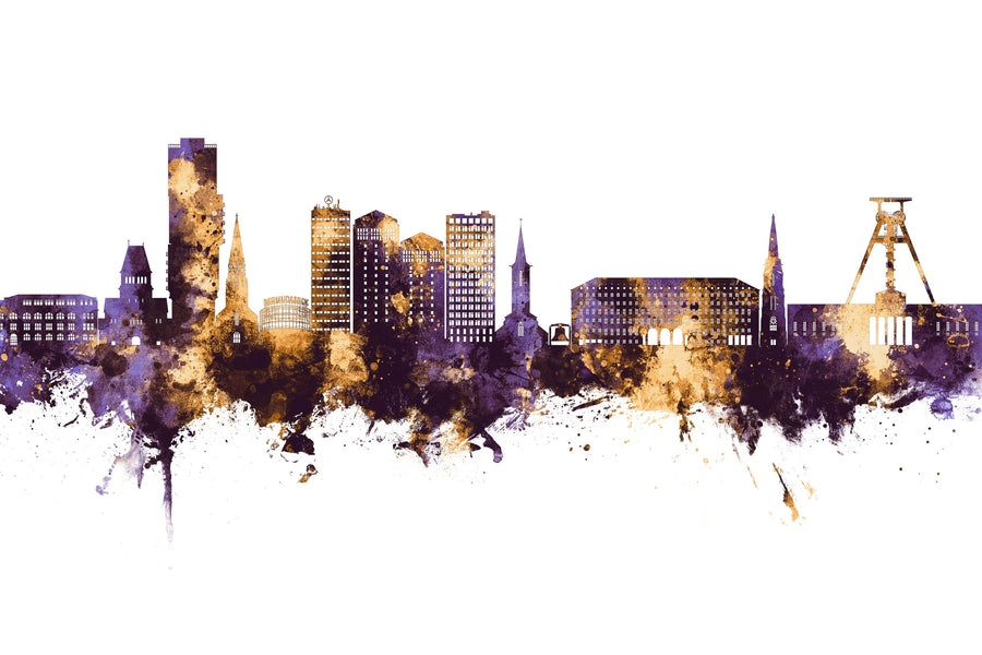 Bochum Germany Skyline Purple & Gold Mural Wallpaper
