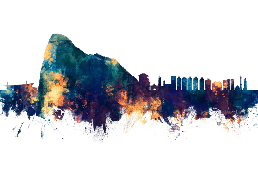 Gibraltar Skyline Blue & Bronze Mural Wallpaper