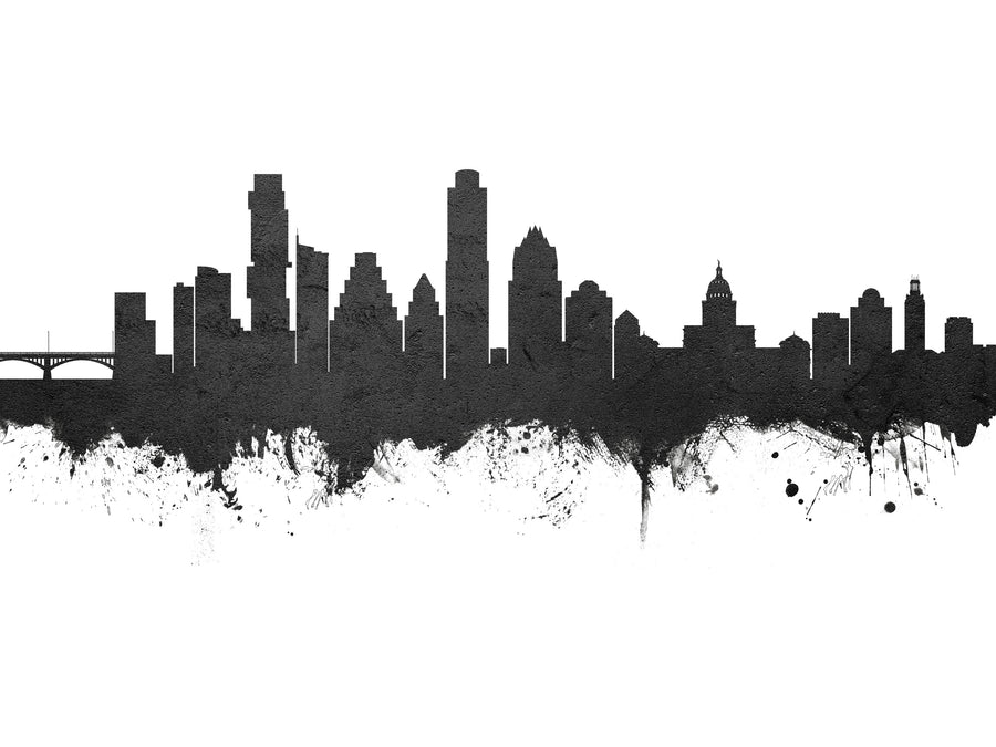 Austin Texas Skyline Black & White Mural Wallpaper