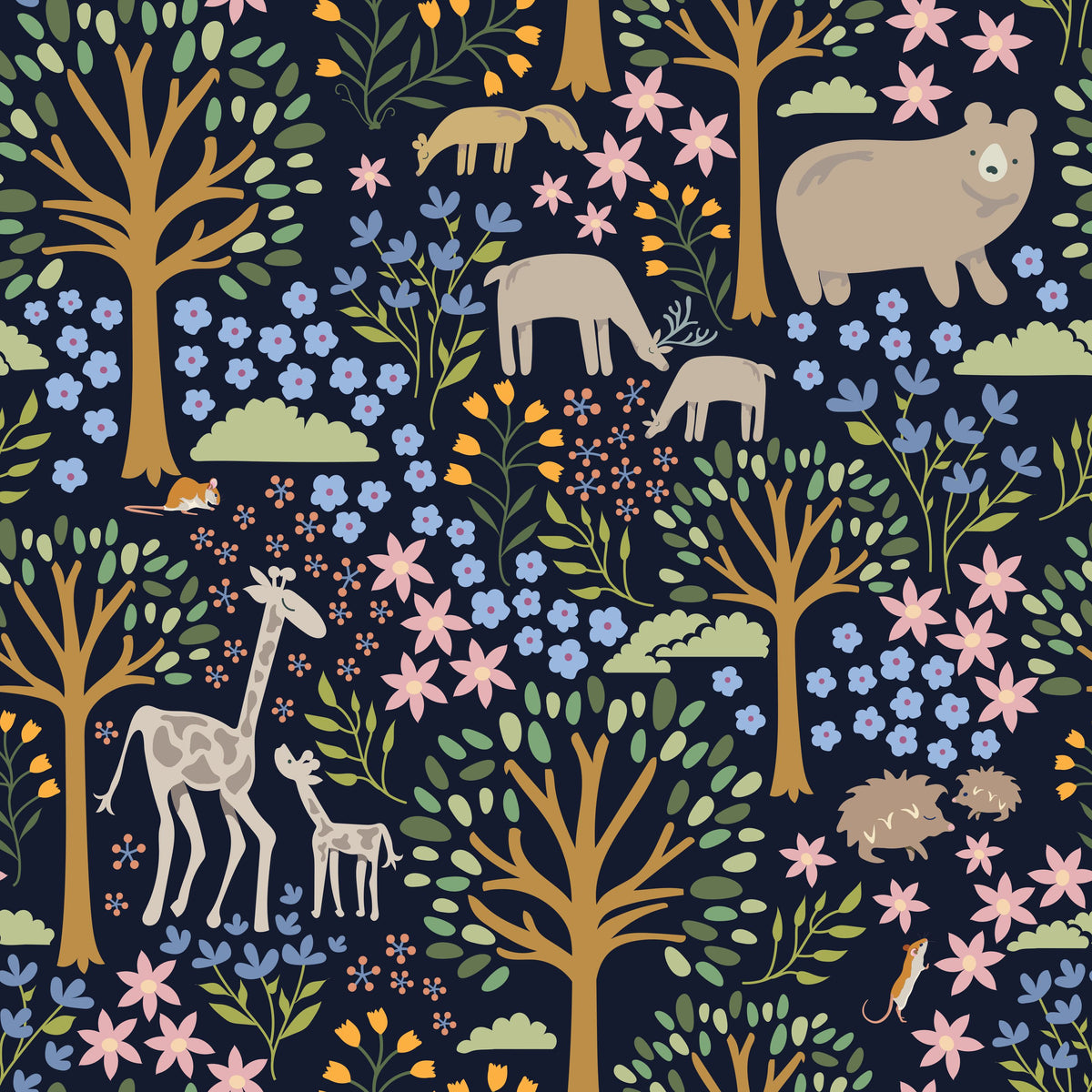 Forest Surprise, Navy Mural Wallpaper - pure wallpaper artwork