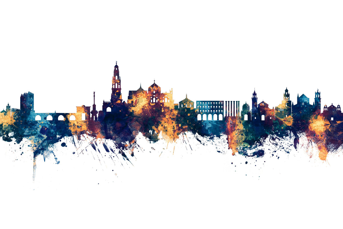 Córdoba Spain Skyline Blue & Bronze Mural Wallpaper - pure wallpaper artwork