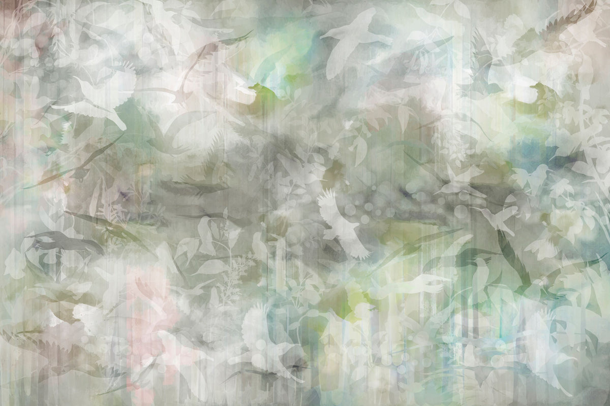 Birds of Freedom Green Mural Wallpaper - pure wallpaper artwork
