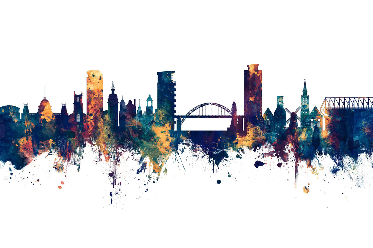 Sunderland England Skyline Blue & Bronze Mural Wallpaper - pure wallpaper artwork