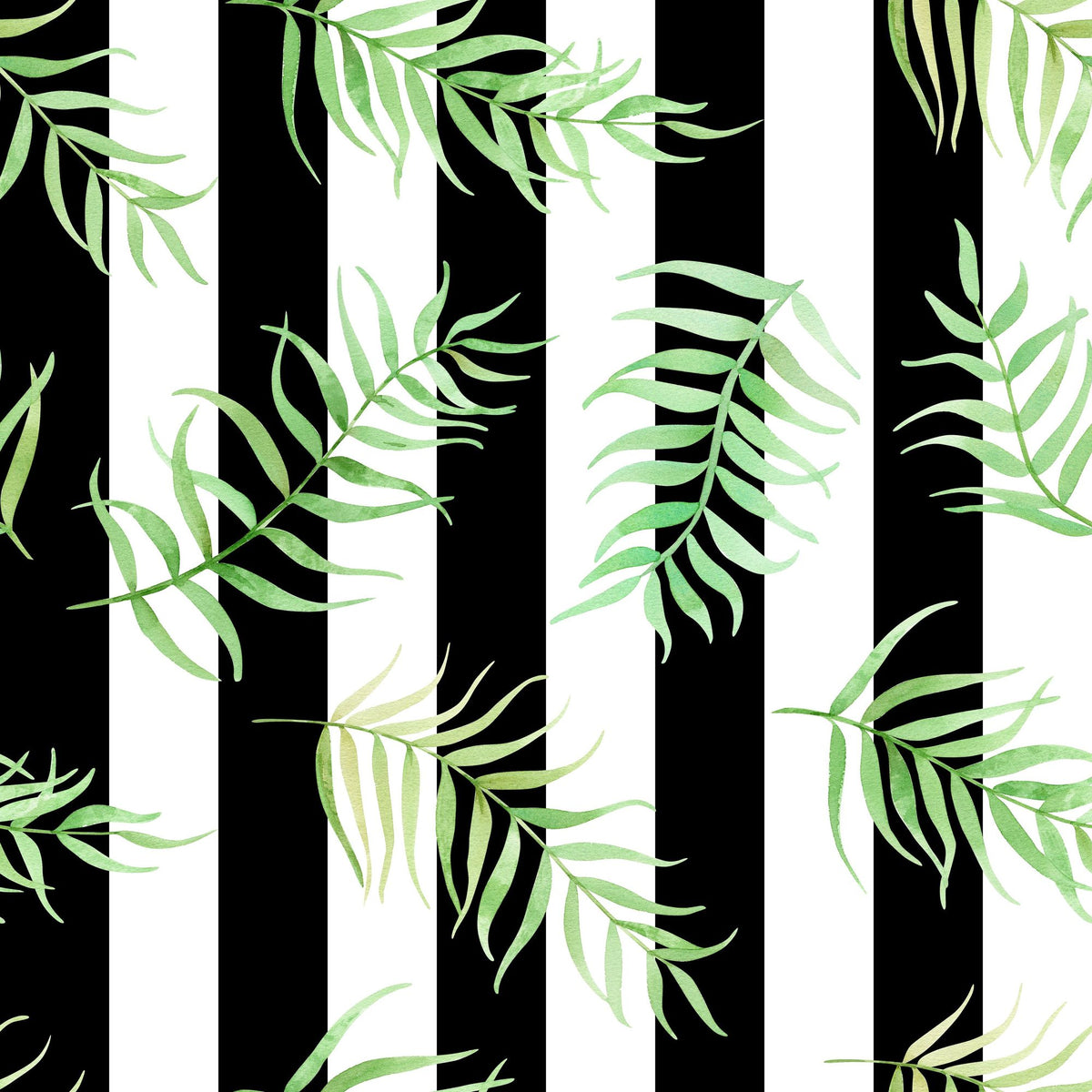 Black & White Stripe Leaves Mural Wallpaper - pure wallpaper artwork