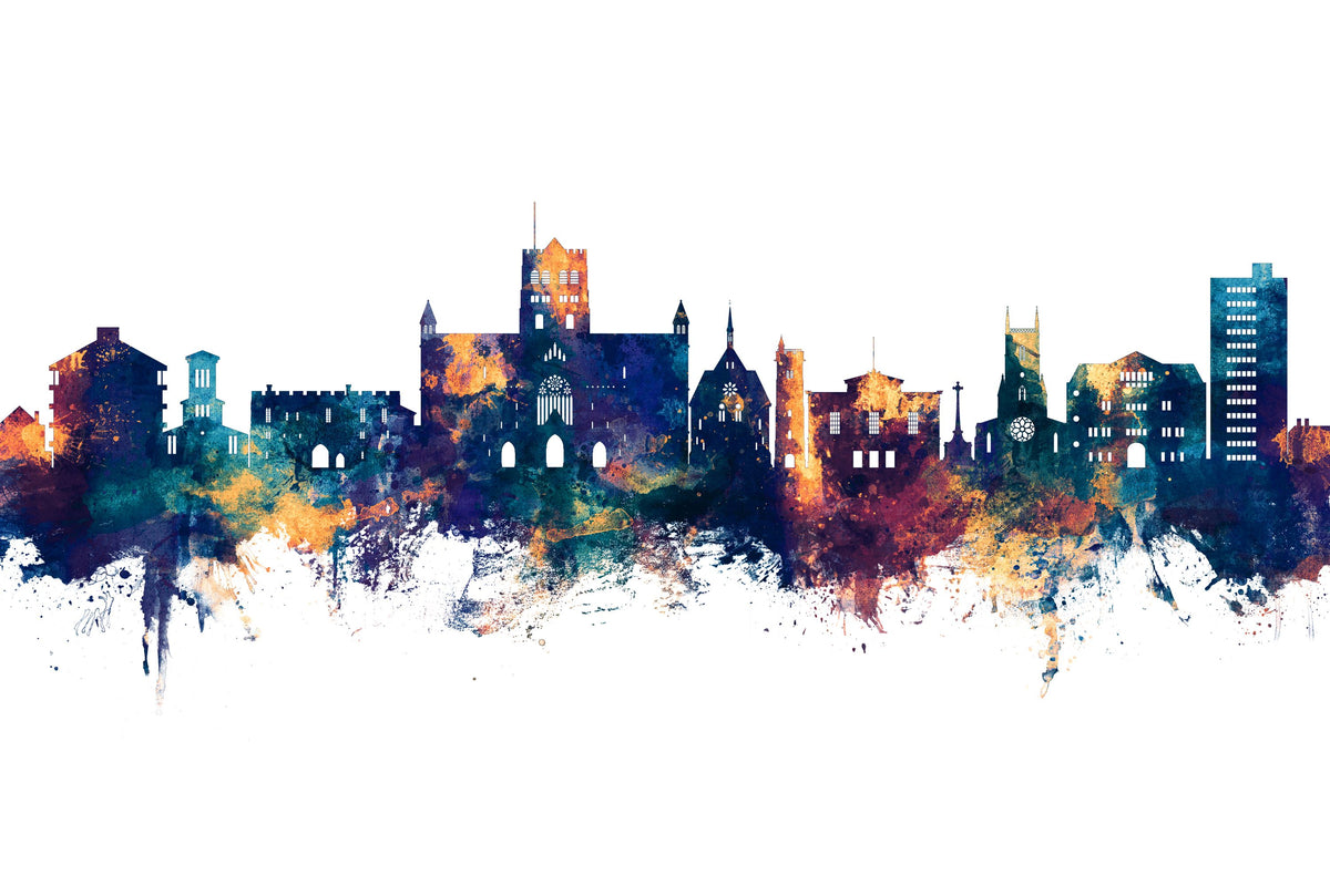 St Albans England Skyline Blue & Bronze Mural Wallpaper - pure wallpaper artwork