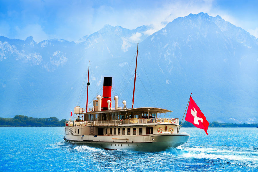 Lake Geneva Paddle Steamer Mural Wallpaper