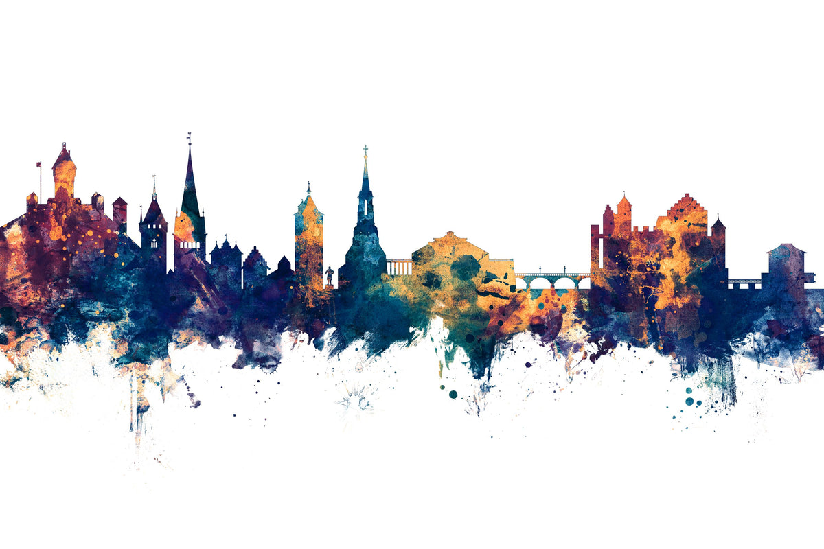 Schaffhausen Switzerland Skyline Blue & Bronze Mural Wallpaper - pure wallpaper artwork