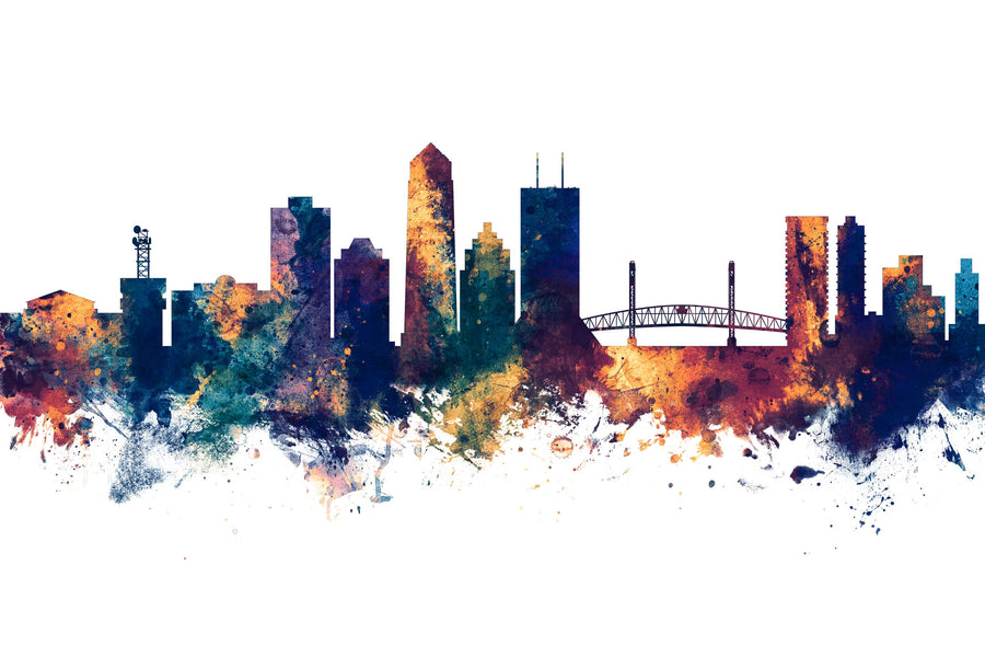 Jacksonville Florida Skyline Blue & Bronze Mural Wallpaper