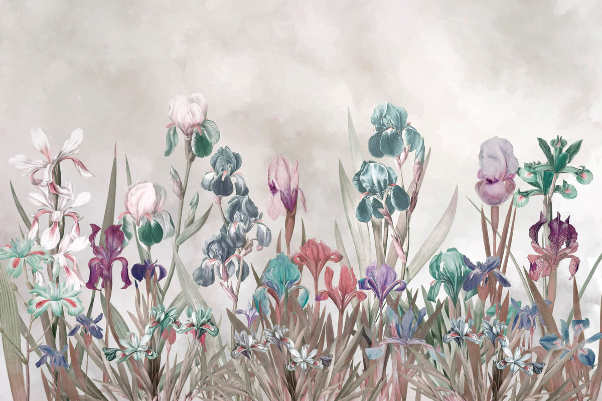Iris Field Beige Mural Wallpaper - pure wallpaper artwork