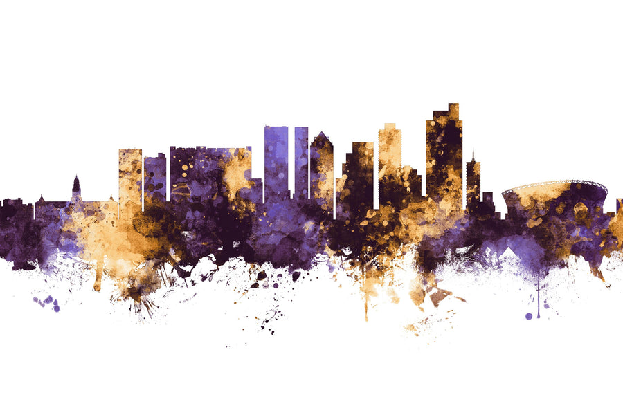 Cape Town Skyline Purple & Gold Mural Wallpaper