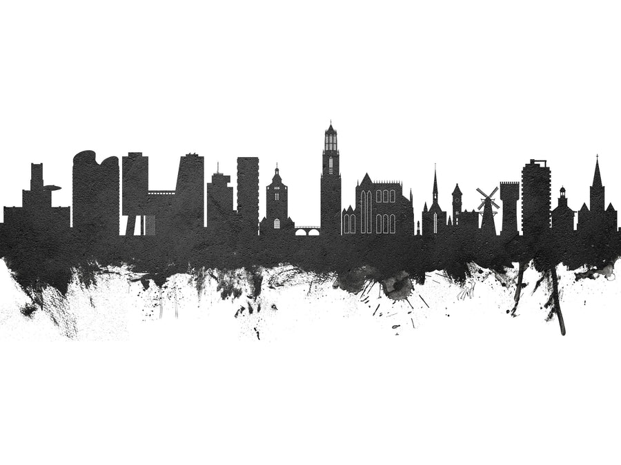Utrecht the Netherlands Skyline Black & White Mural Wallpaper