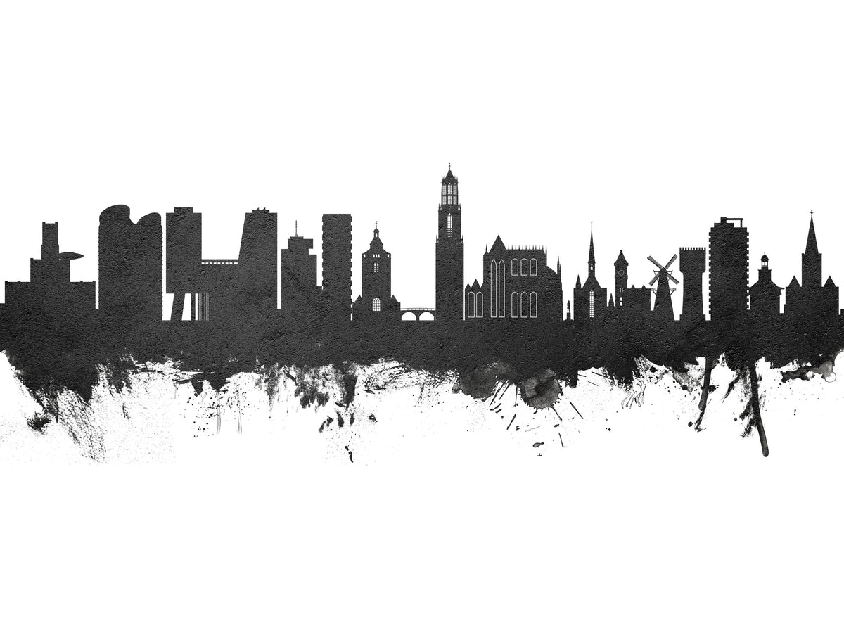 Utrecht the Netherlands Skyline Black & White Mural Wallpaper - pure wallpaper artwork