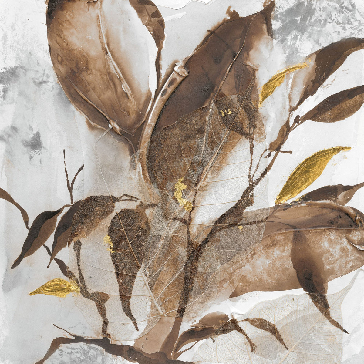 Gilded Leaf Collage I Mural Wallpaper - Warm Tone - pure wallpaper artwork