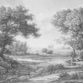 Riverbank Oak Landscape, Pewter Mural Wallpaper - pure wallpaper artwork