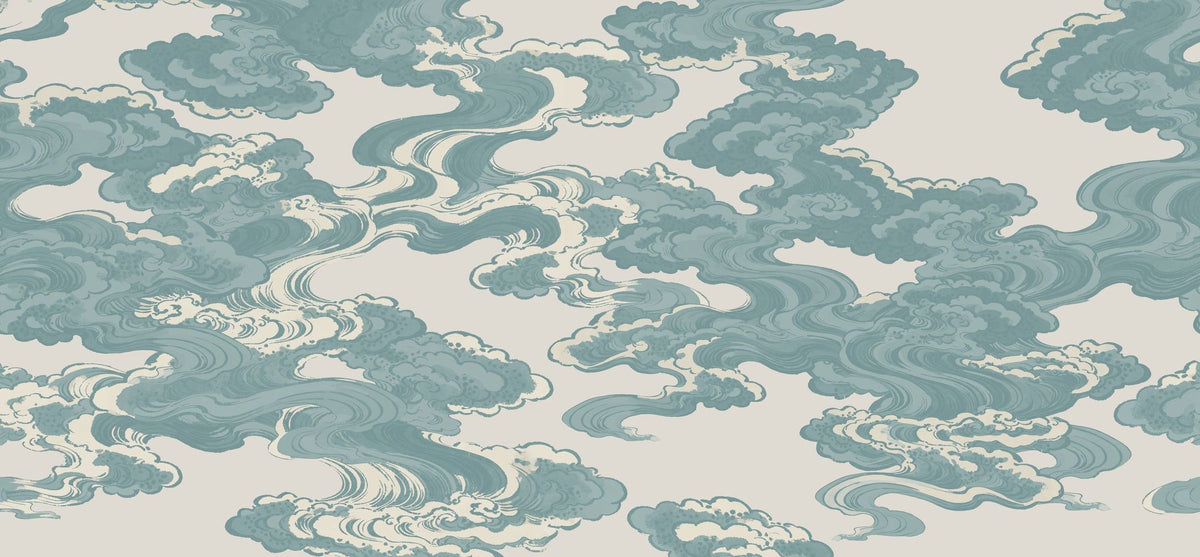 Ukiyo-e Clouds, Soft Teal Mural Wallpaper - pure wallpaper artwork