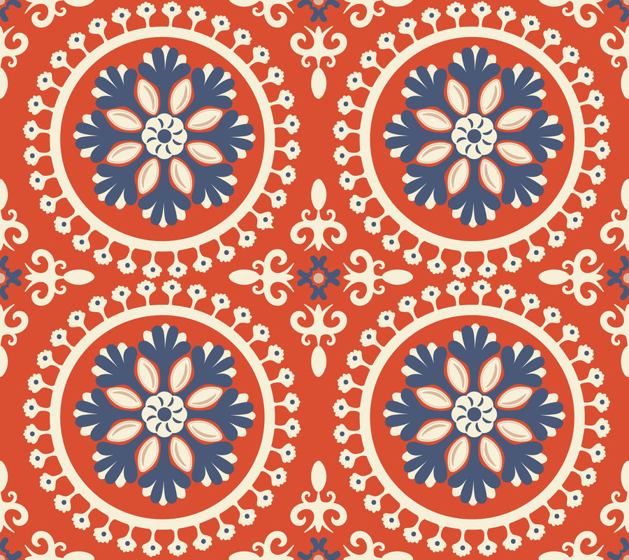 Geo Floral, Red Mural Wallpaper