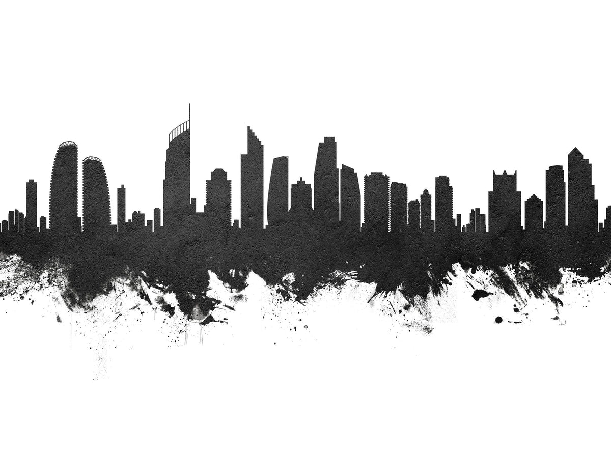 Gold Coast Australia Skyline Black & White Mural Wallpaper - pure wallpaper artwork