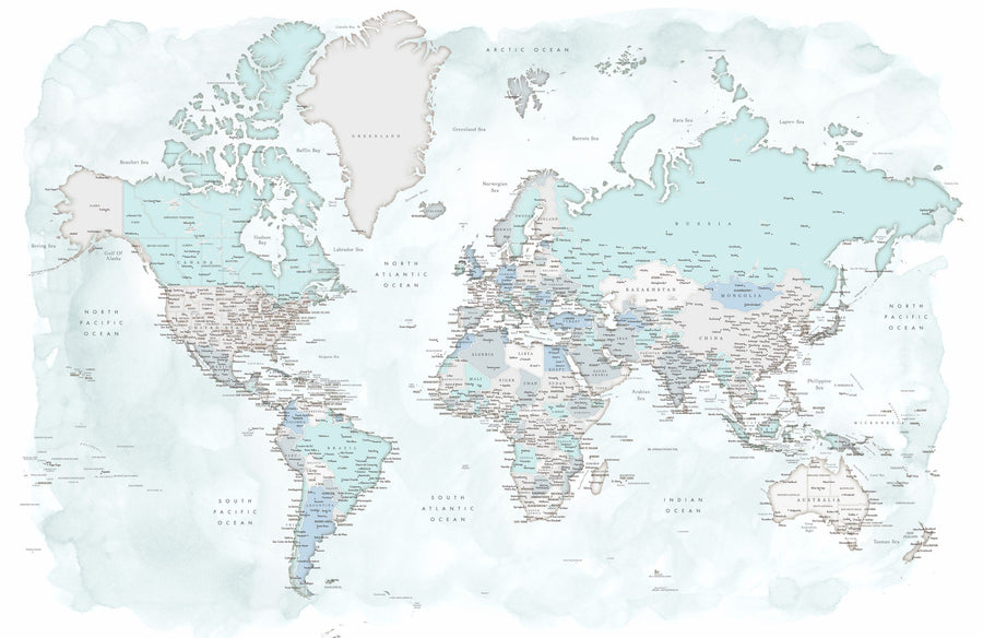 World Map Cities - Rebe Mural Wallpaper